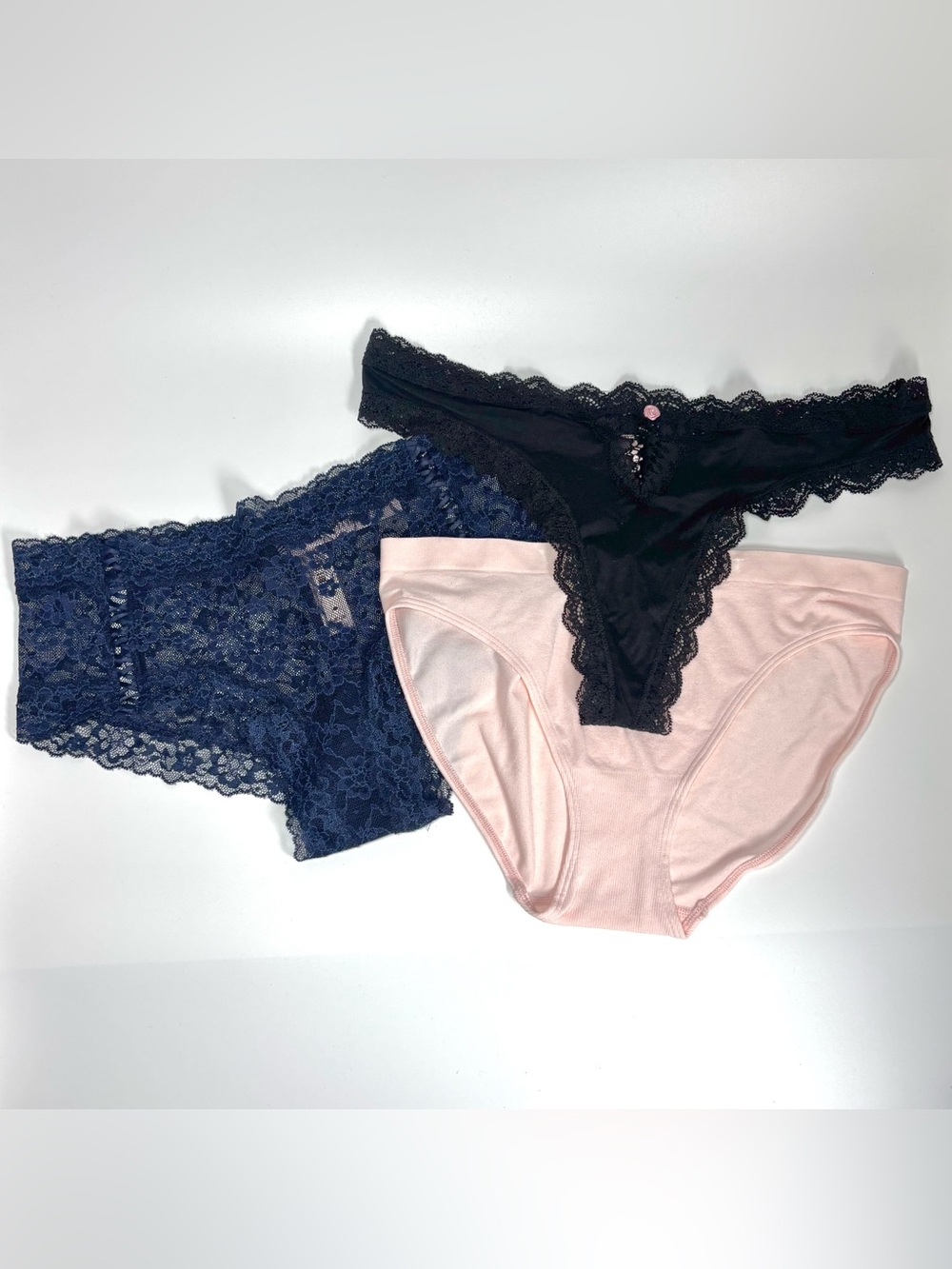 Victoria's Secret 3-Pack Medium Size Panties - Thong, Lace-up Cheeky, & Bikini